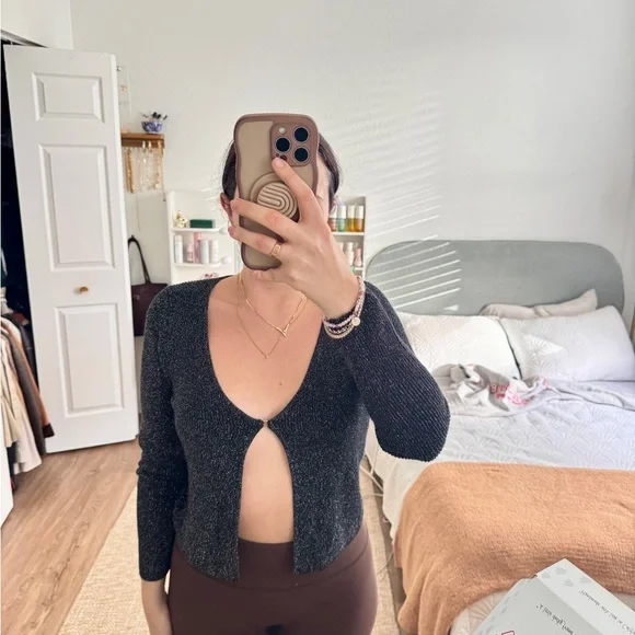 Abercrombie Black Glitter Open-Front Cardigan- Size Medium - Picture 8 of 10